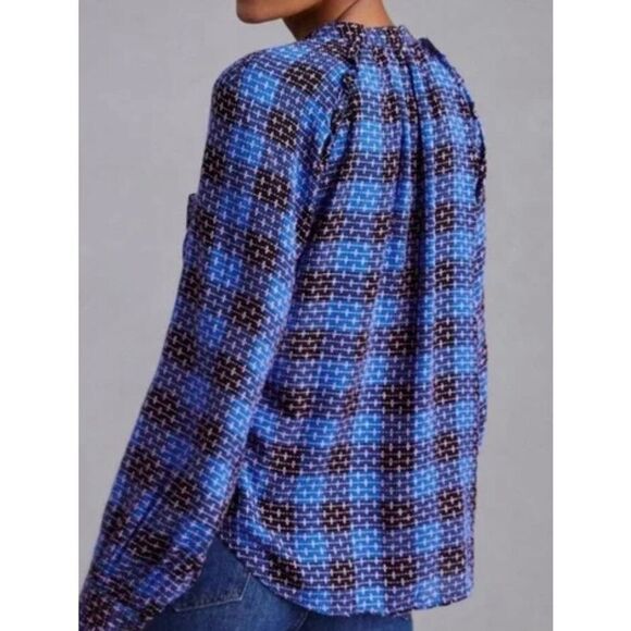 ANTHROPOLOGIE PILCRO Embroidered Plaid Button Up Size L Crew Neck Long Sleeve - Picture 9 of 9